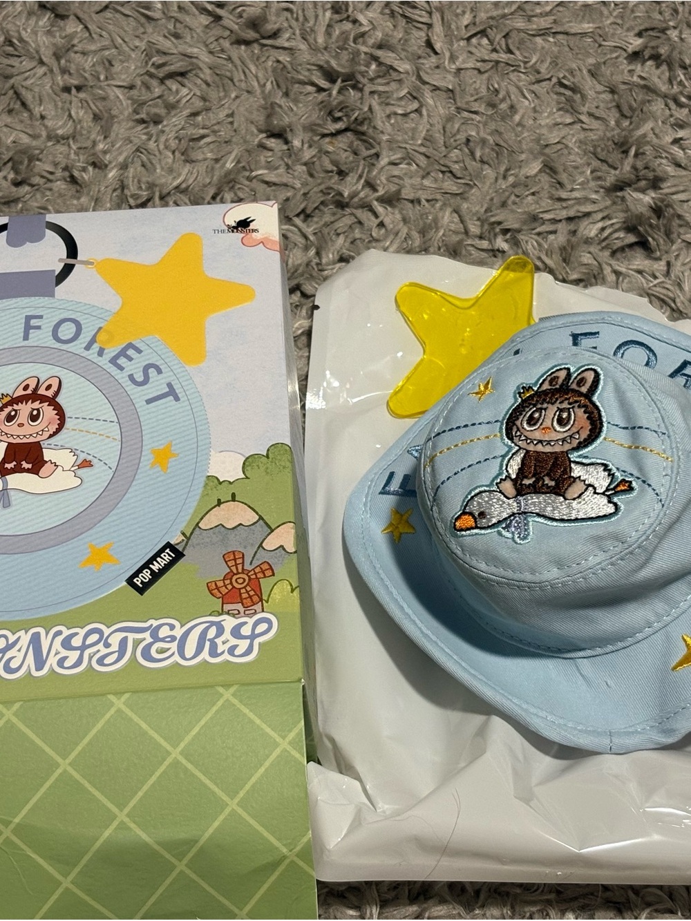 POP MART Light Blue Kids Monster Patch Bucket Hat Bag
